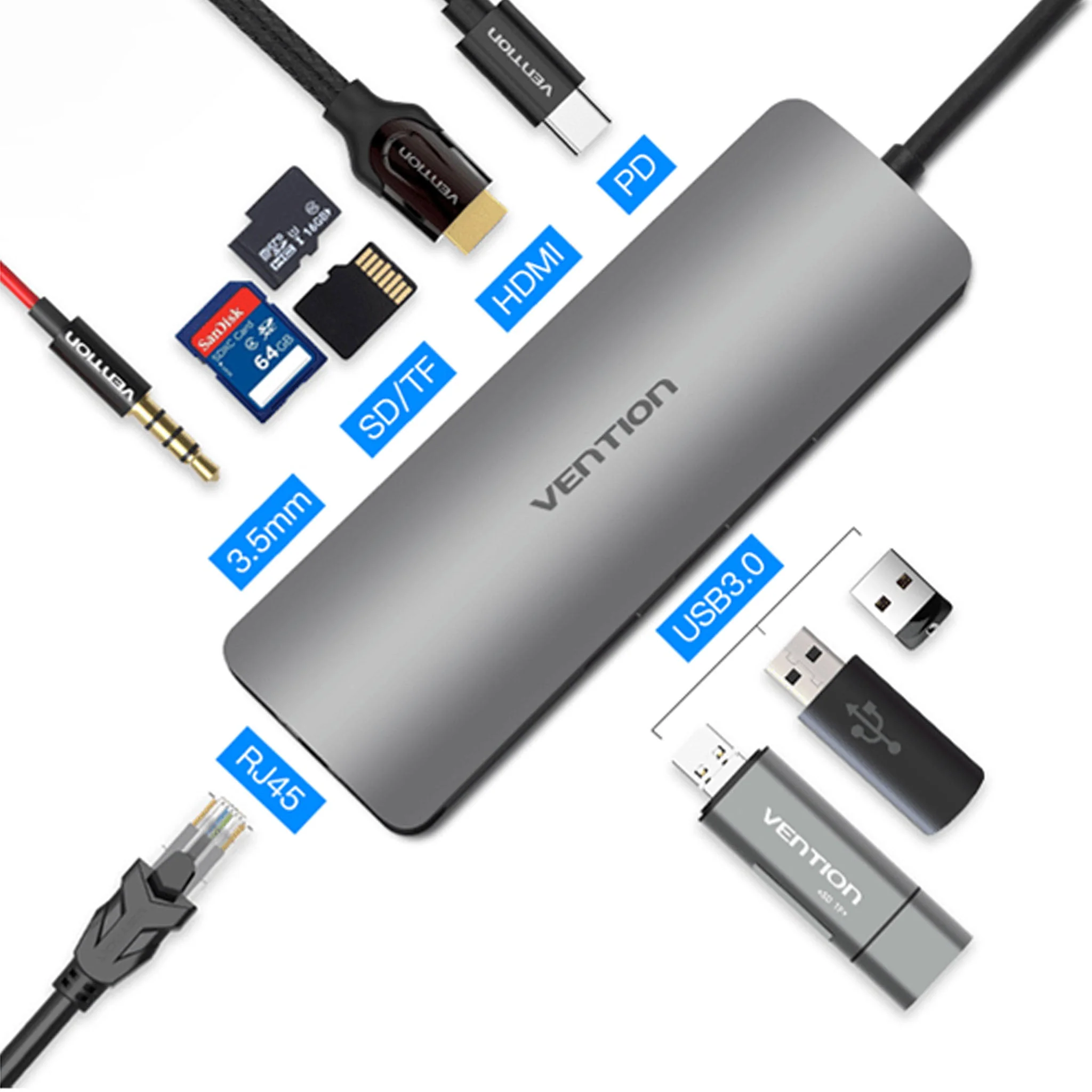 Vention USB-C 8-in-1 Dock Gray - Image 2