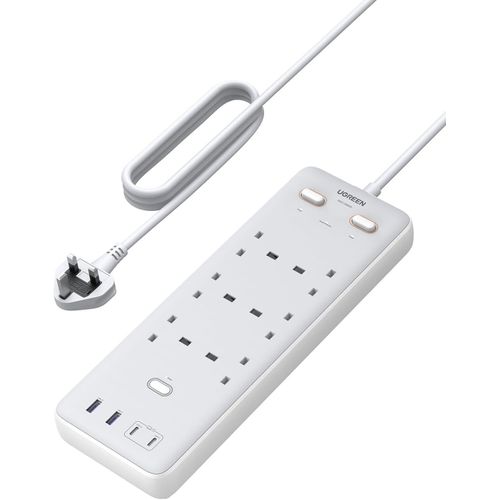 UGREEN Surge Protector Power Strip (6 AC Outlets + 65W 2A2C) UK White 2m – S551