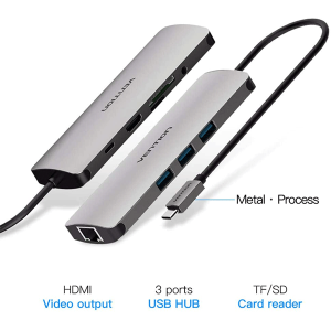 Vention 9 in 1 Multi-function Type-C Docking Station 0.1M Gray Metal Type